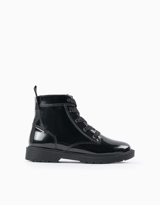 Botas de Charol con Cierre de Cremallera para Niña, Negro