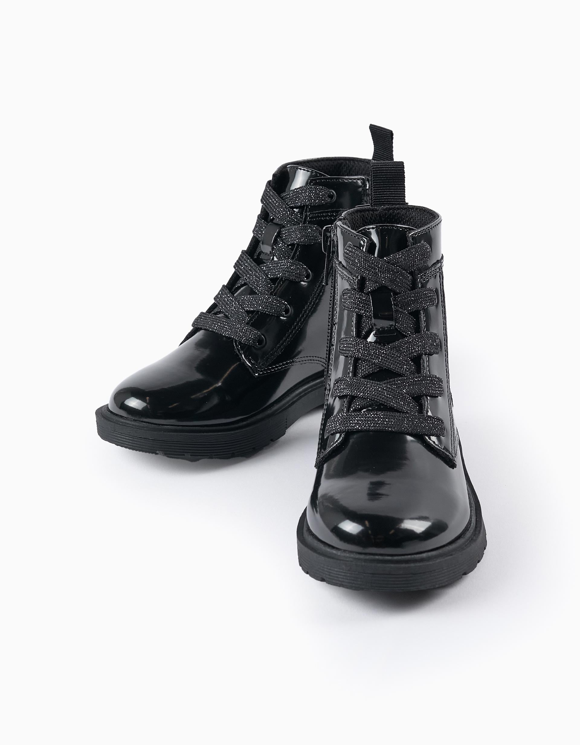 Patent Boots with Zip Closure for Girls, Black