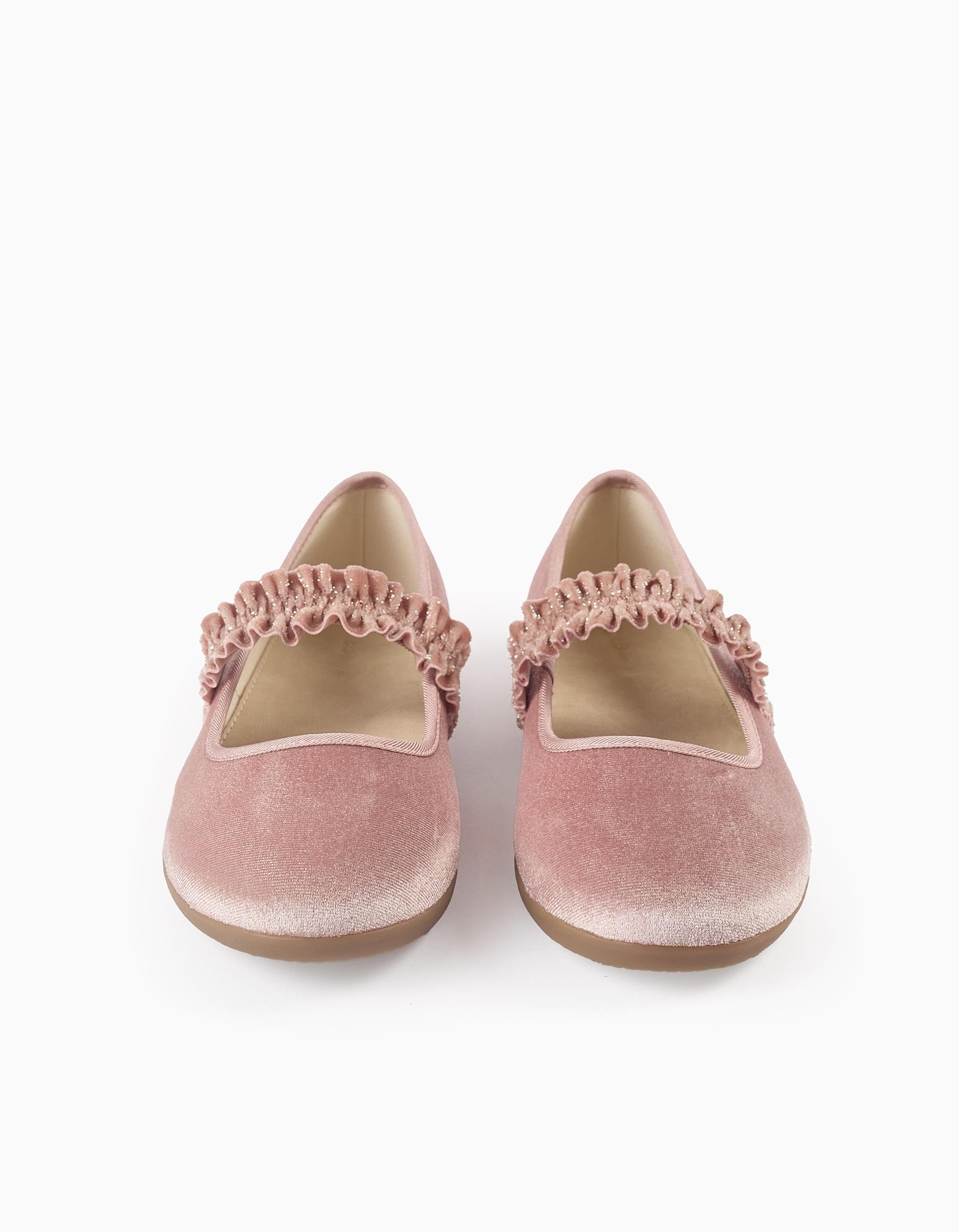 Velours Ballerina Flats with Ruffles and Lurex for Girls, Pink