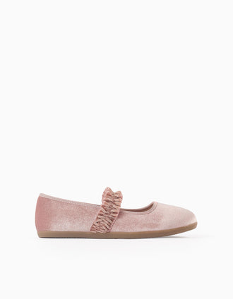 Bailarinas de Terciopelo con Volantes y Lurex para Niña, Rosa