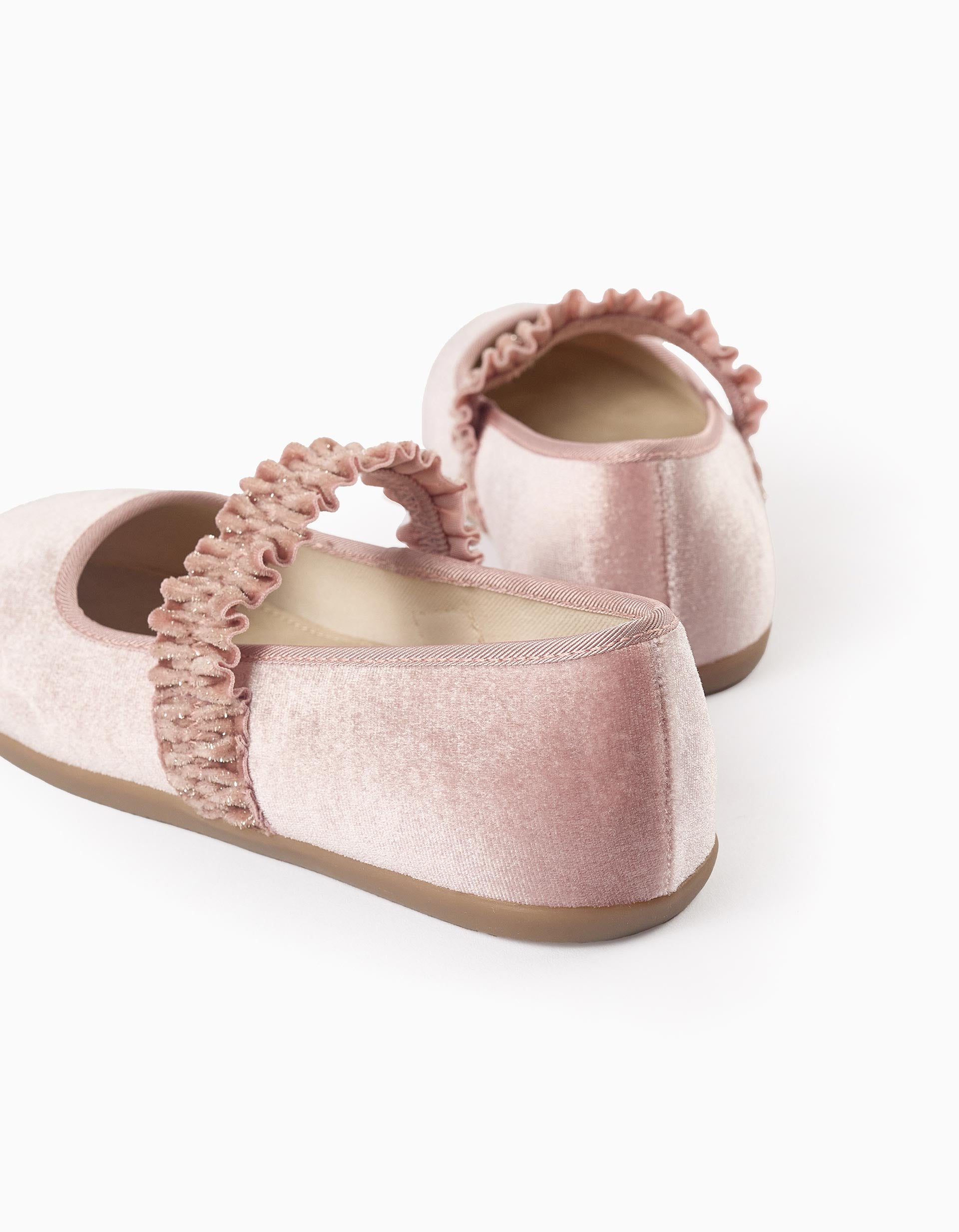 Velours Ballerina Flats with Ruffles and Lurex for Girls, Pink