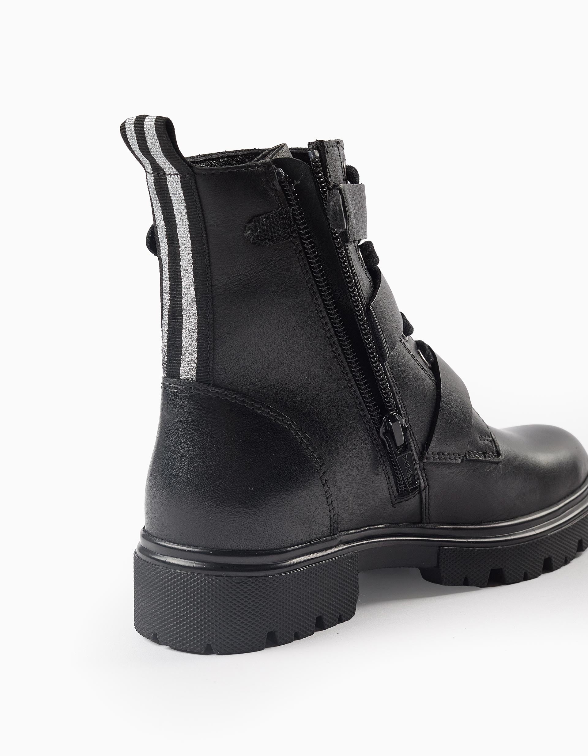 Leather Biker Boots with Buckles for Girls, Black