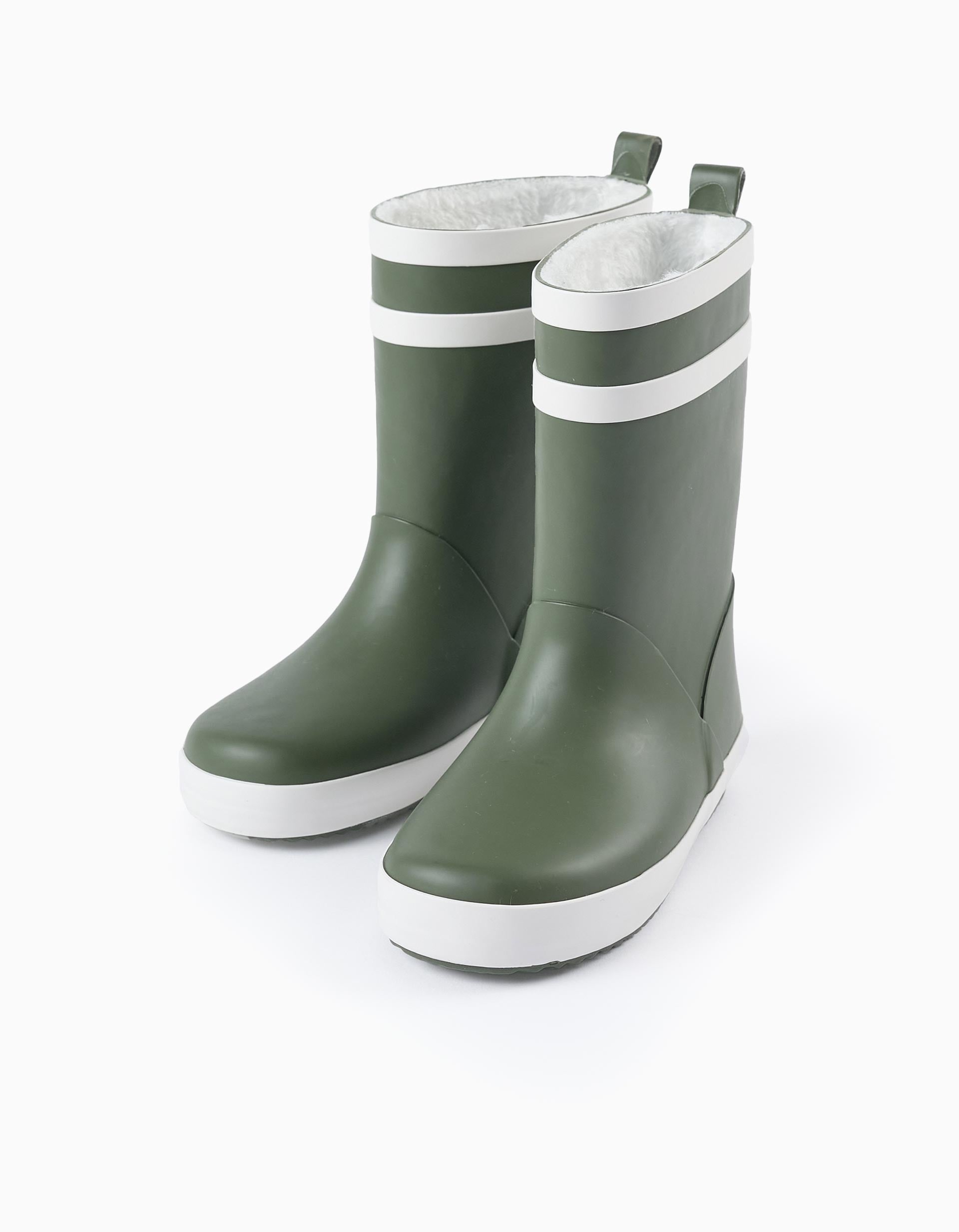 Striped Wellies with Faux Fur for Children, Green