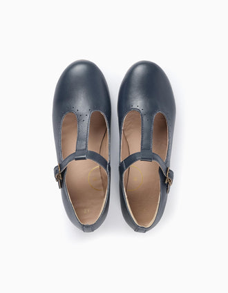 Bailarinas de Piel para Niña, Azul Oscuro