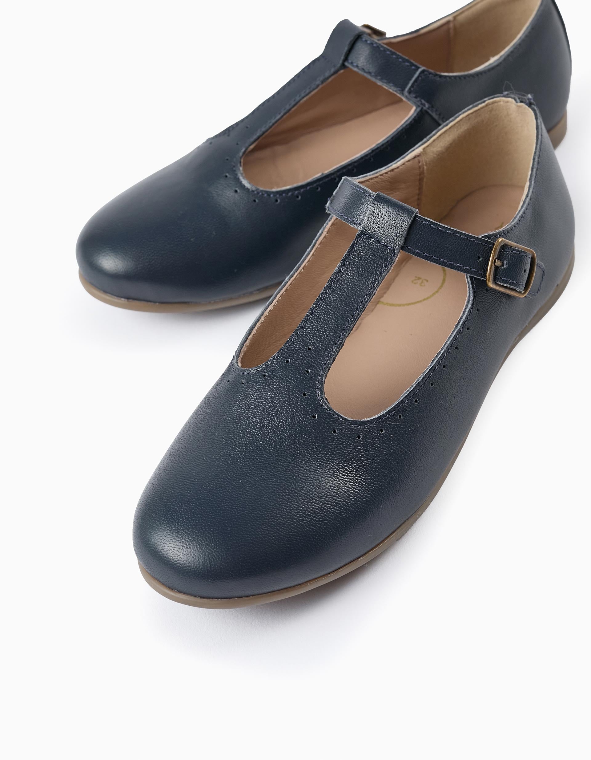 Leather Ballerina Flats for Girls, Dark Blue