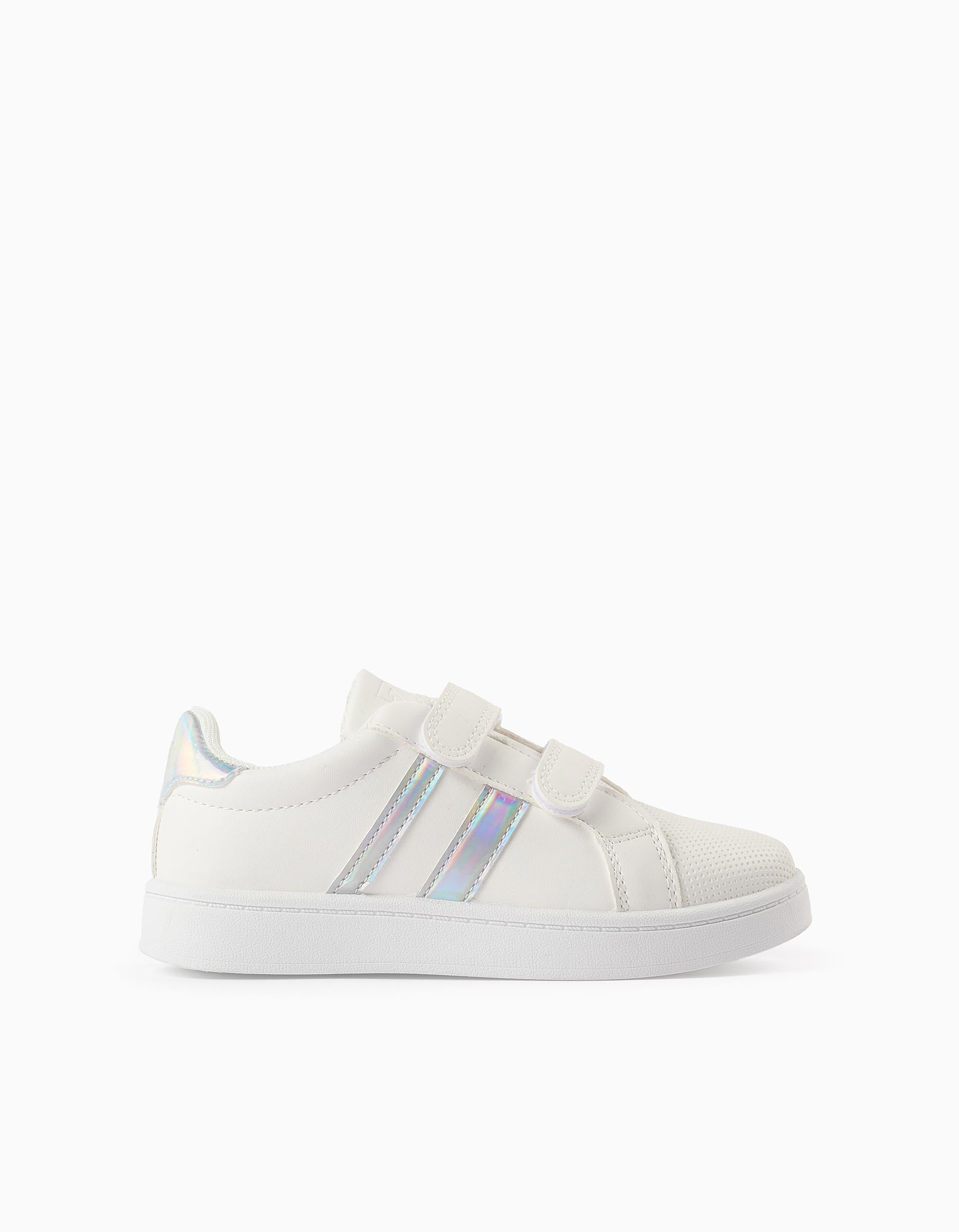 Trainers with Stripes for Girls, White/Iridescent