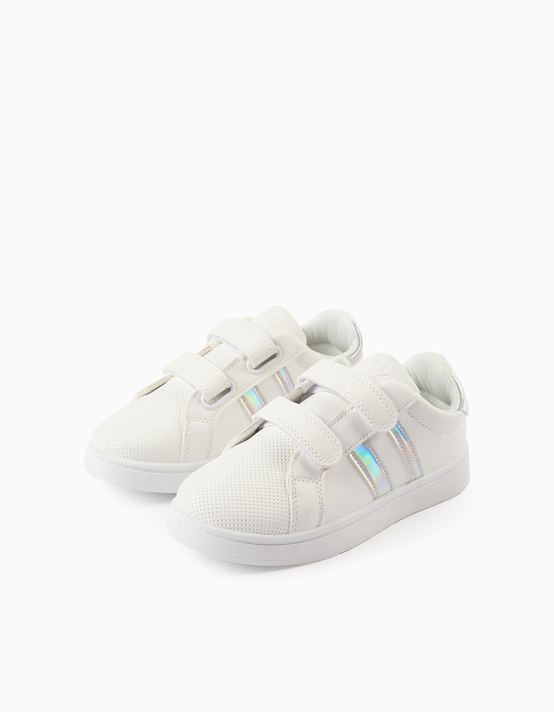 Trainers with Stripes for Girls, White/Iridescent