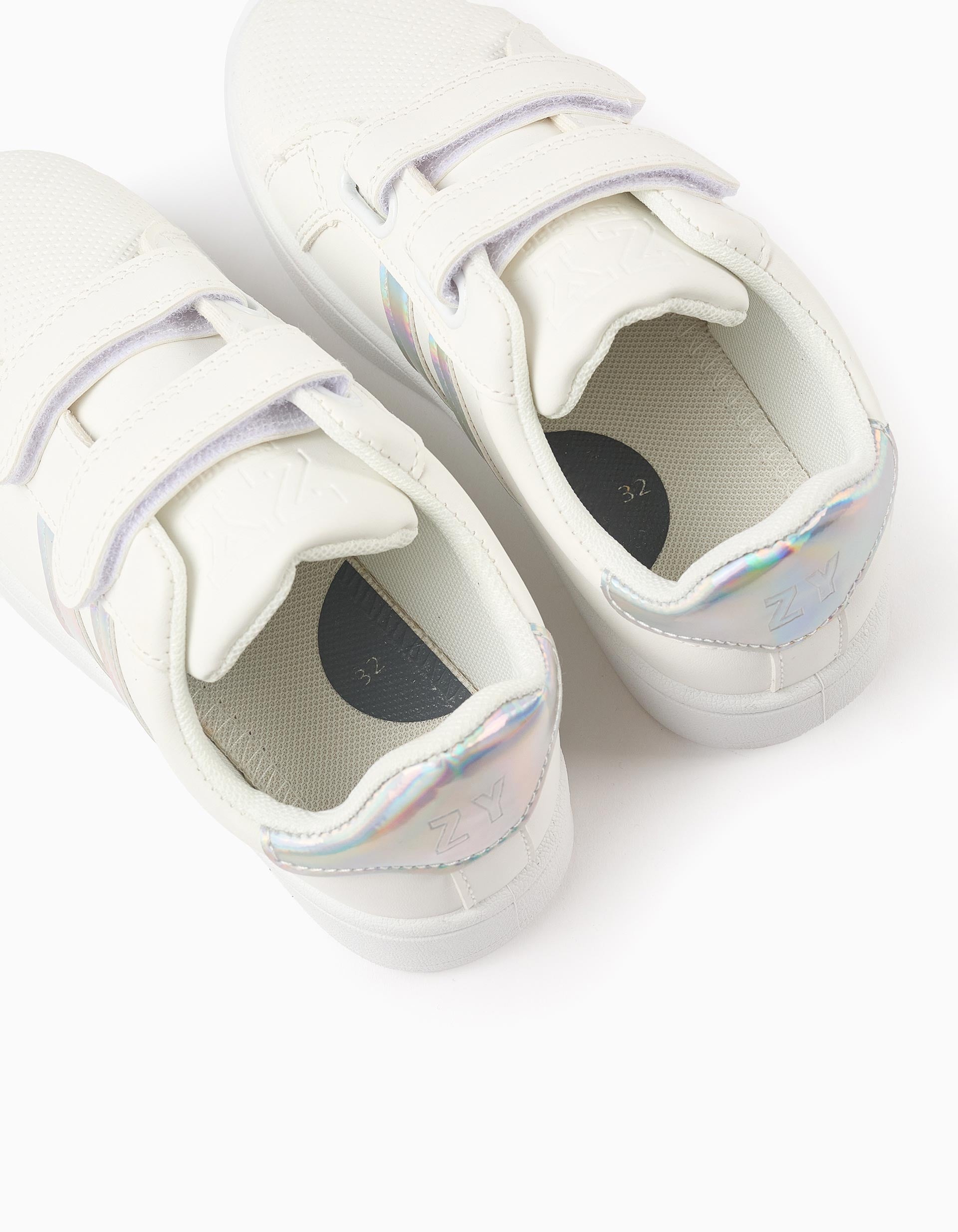 Trainers with Stripes for Girls, White/Iridescent