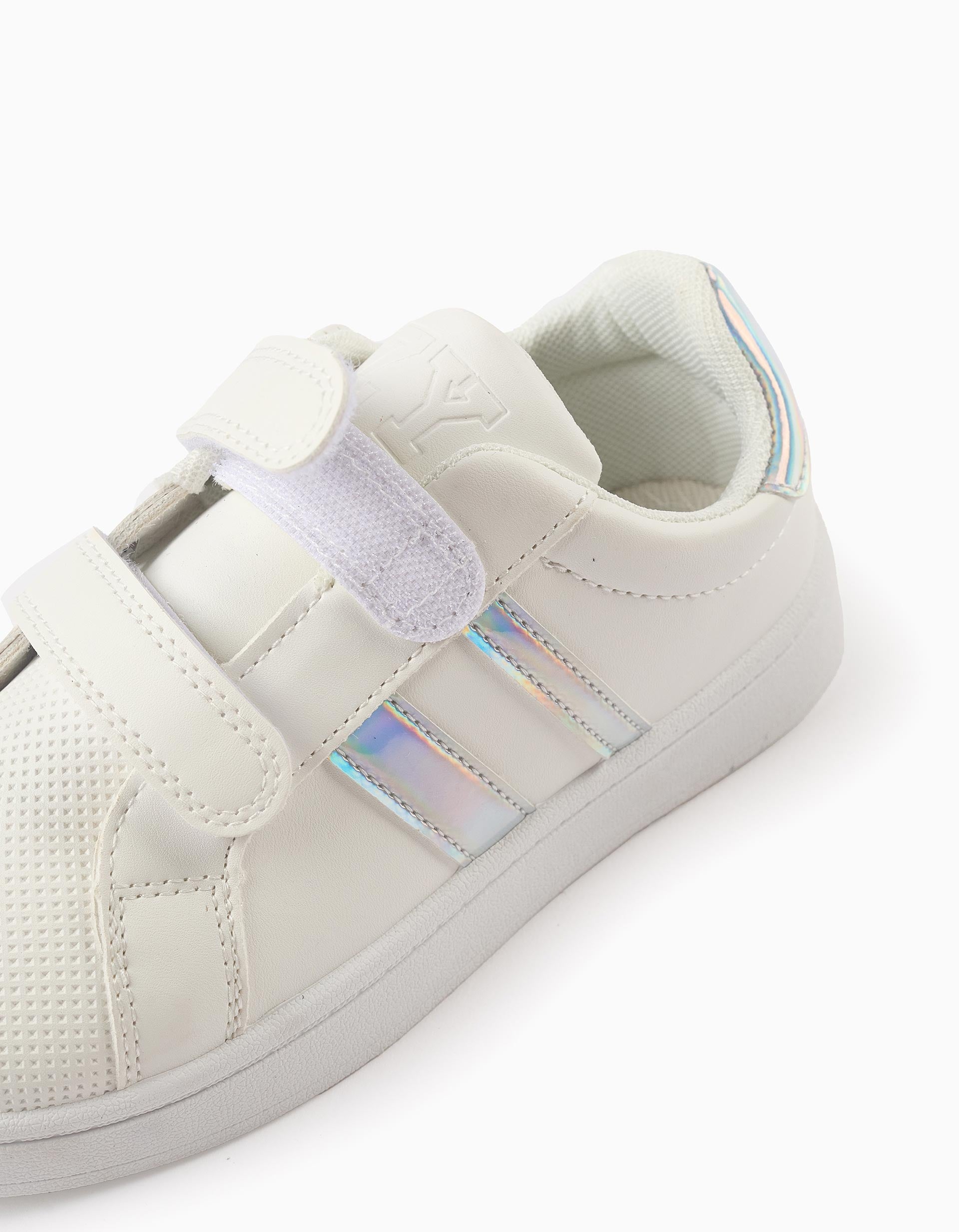 Trainers with Stripes for Girls, White/Iridescent