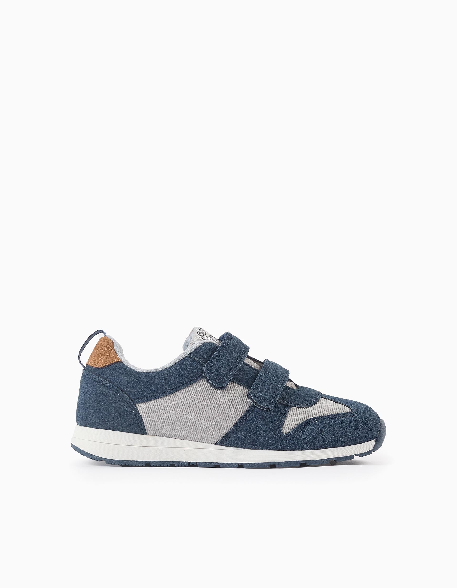 Suede and Corduroy Trainers for Boys, Blue/Grey