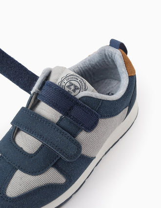 Baskets en Suédine et Velours Côtelé pour Garçon, Bleu/Gris