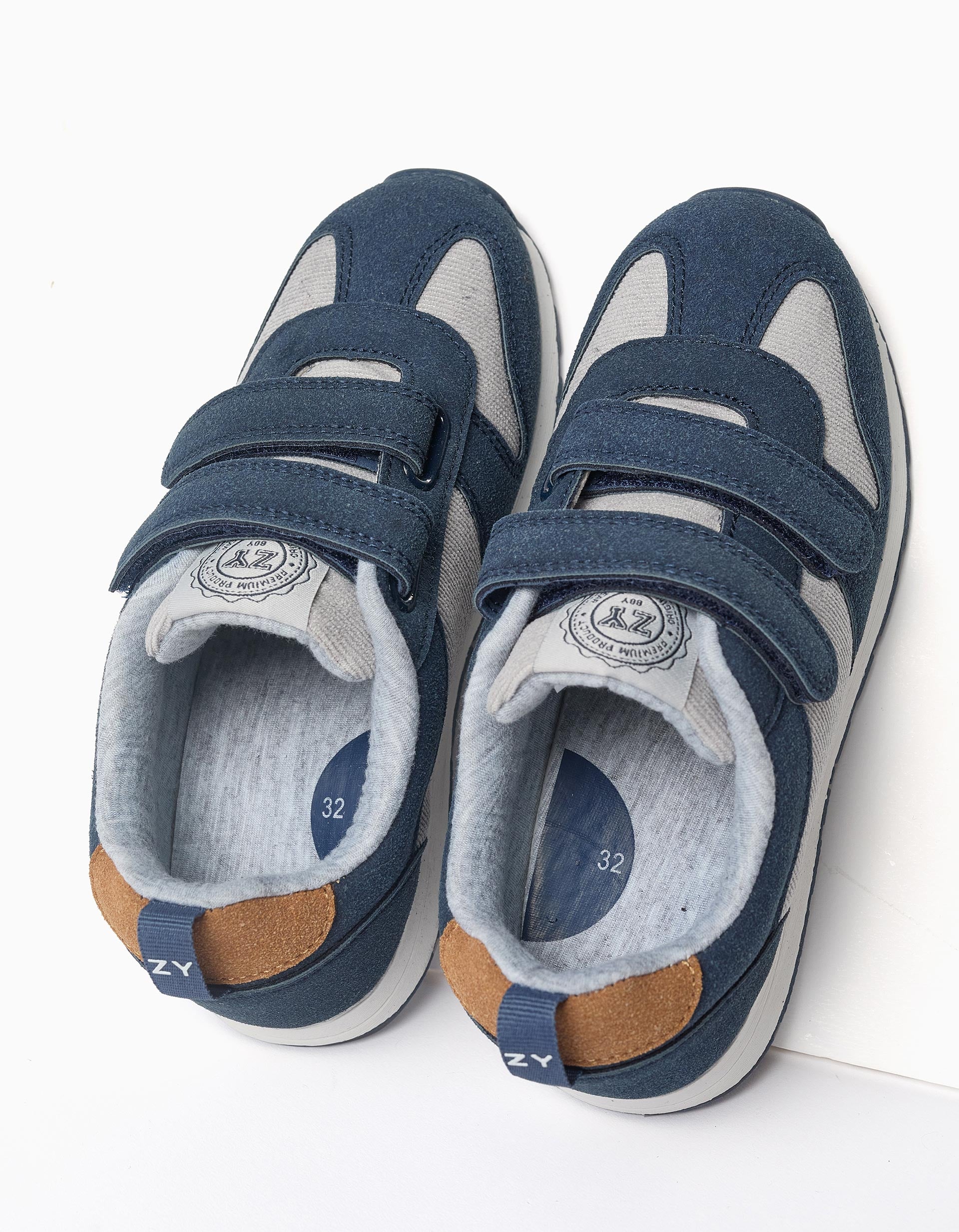 Suede and Corduroy Trainers for Boys, Blue/Grey