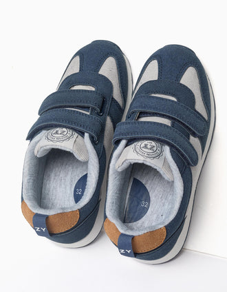 Baskets en Suédine et Velours Côtelé pour Garçon, Bleu/Gris