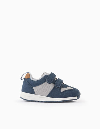 Baskets en Suédine et Velours Côtelé pour Bébé Garçon, Bleu/Gris