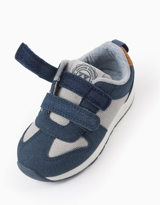 Baskets en Suédine et Velours Côtelé pour Bébé Garçon, Bleu/Gris