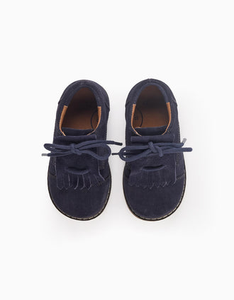 Chaussures en Daim à Franges pour Bébé, Bleu Foncé