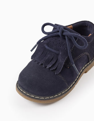 Zapatos de Ante con Flecos para Bebé, Azul Oscuro