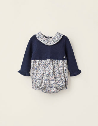 Mono Combinado Floral para Recién Nacido, Azul/Blanco