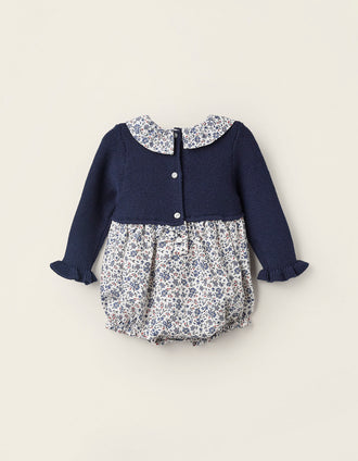 Mono Combinado Floral para Recién Nacido, Azul/Blanco