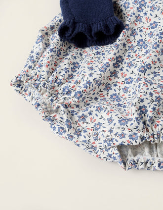 Mono Combinado Floral para Recién Nacido, Azul/Blanco