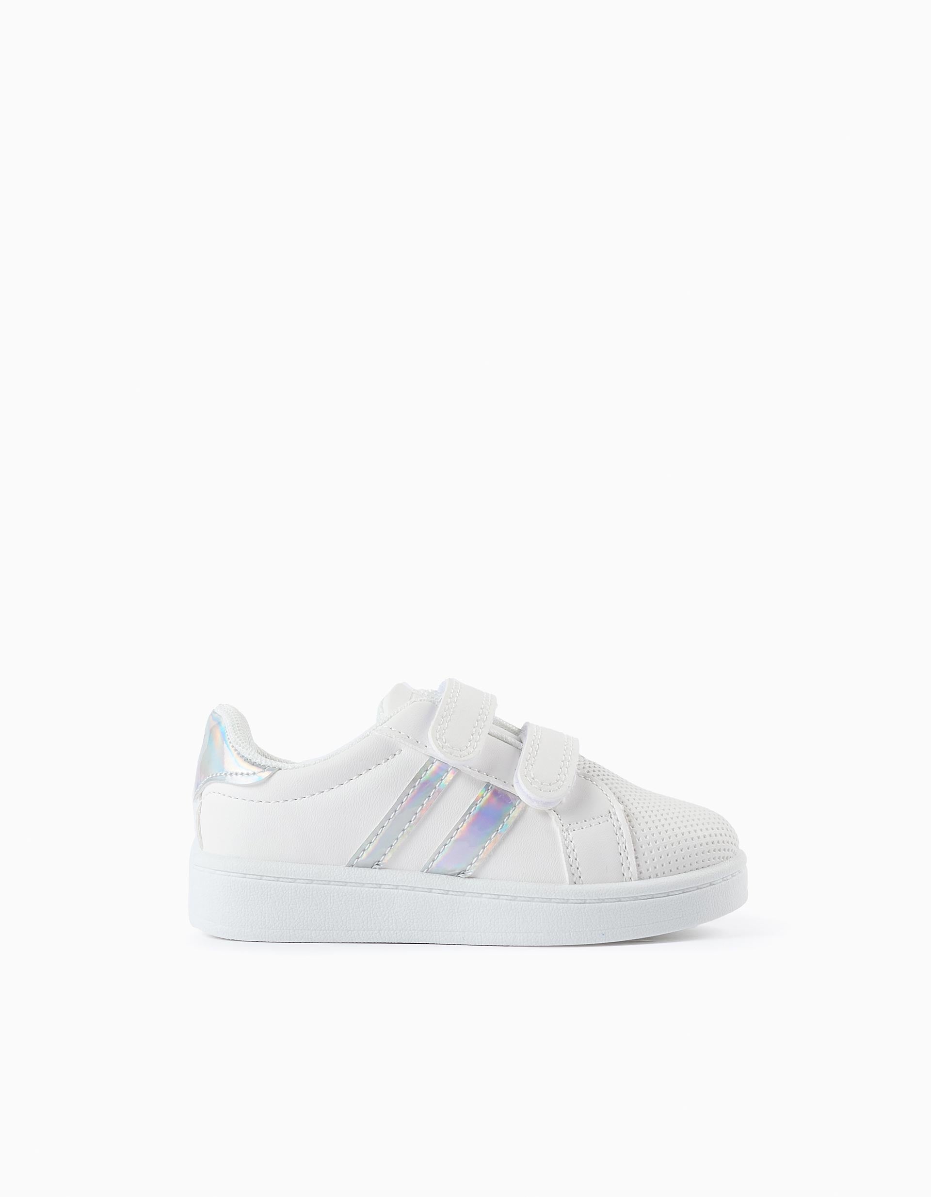 Trainers with Stripes for Baby Girls, White/Iridescent