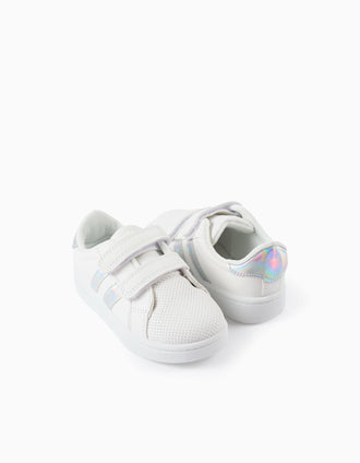 Sapatilhas com Riscas para Bebé Menina, Branco/Iridescente