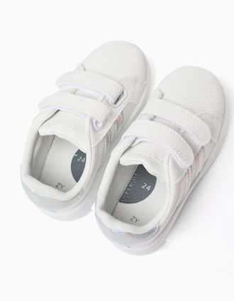 Sapatilhas com Riscas para Bebé Menina, Branco/Iridescente