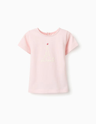 T-shirt de Algodão para Bebé Menina 'Paris', Rosa