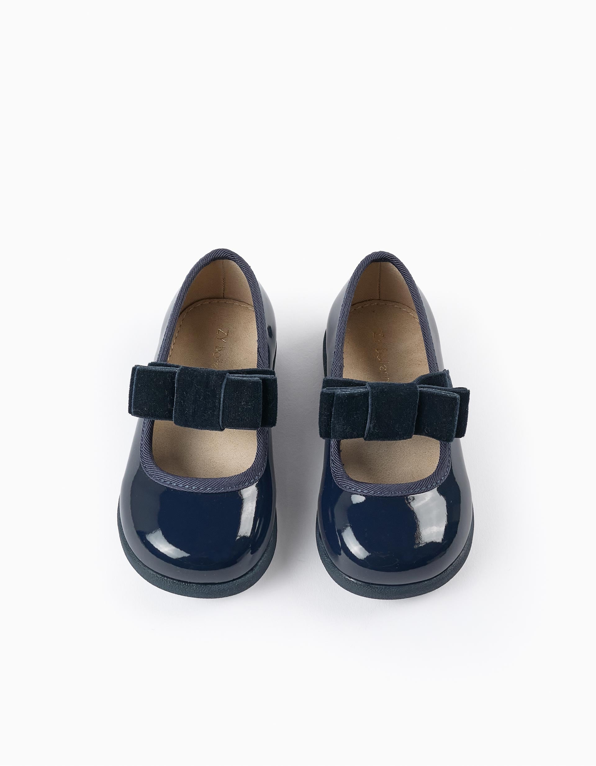 Patent Ballerina Flats with Velvety Bow for Baby Girls, Dark Blue