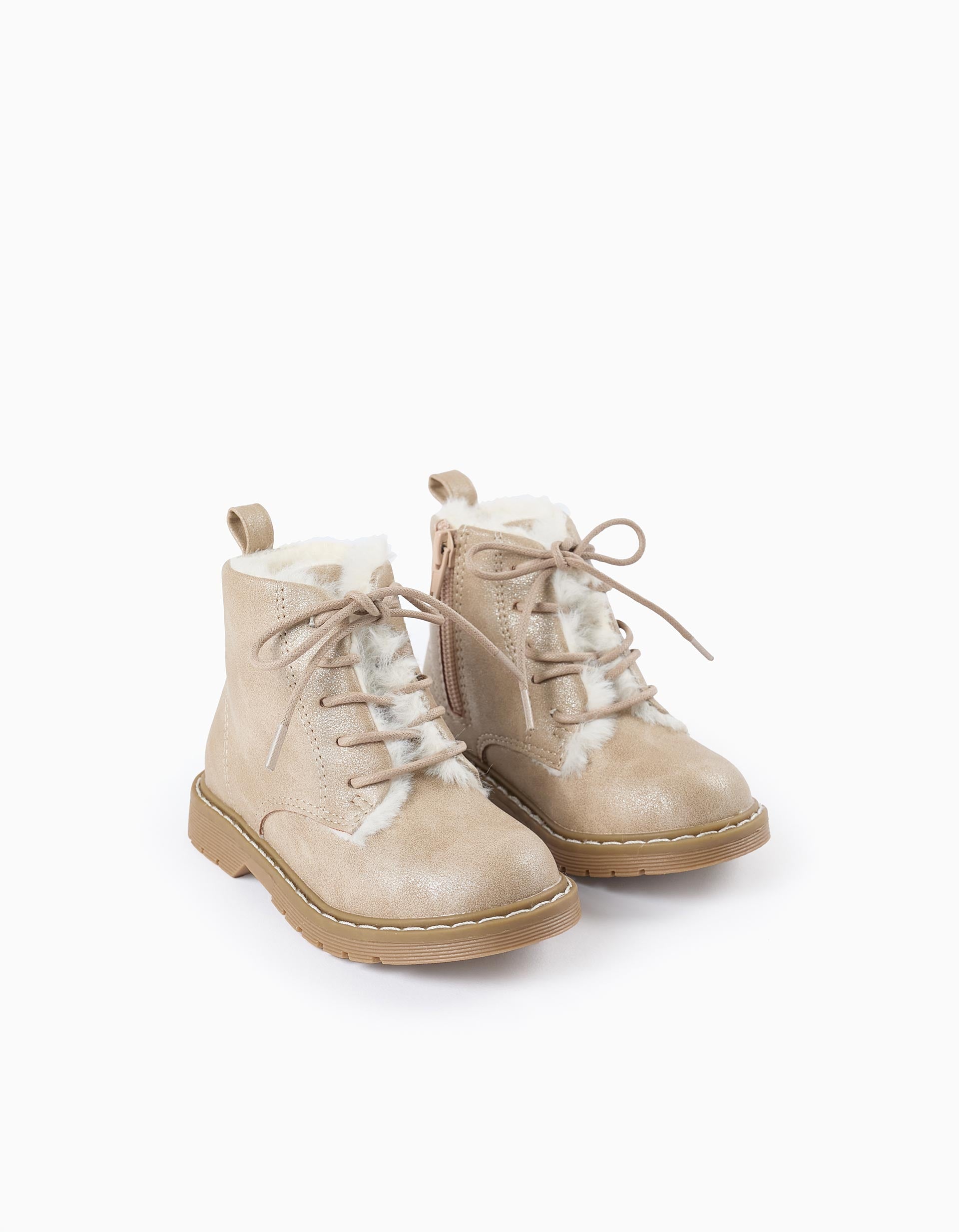 Shiny Boots with Faux Fur for Baby Girls, Beige/White