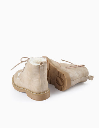 Botas Brillantes con Pelo para Bebé Niña, Beige/Blanco