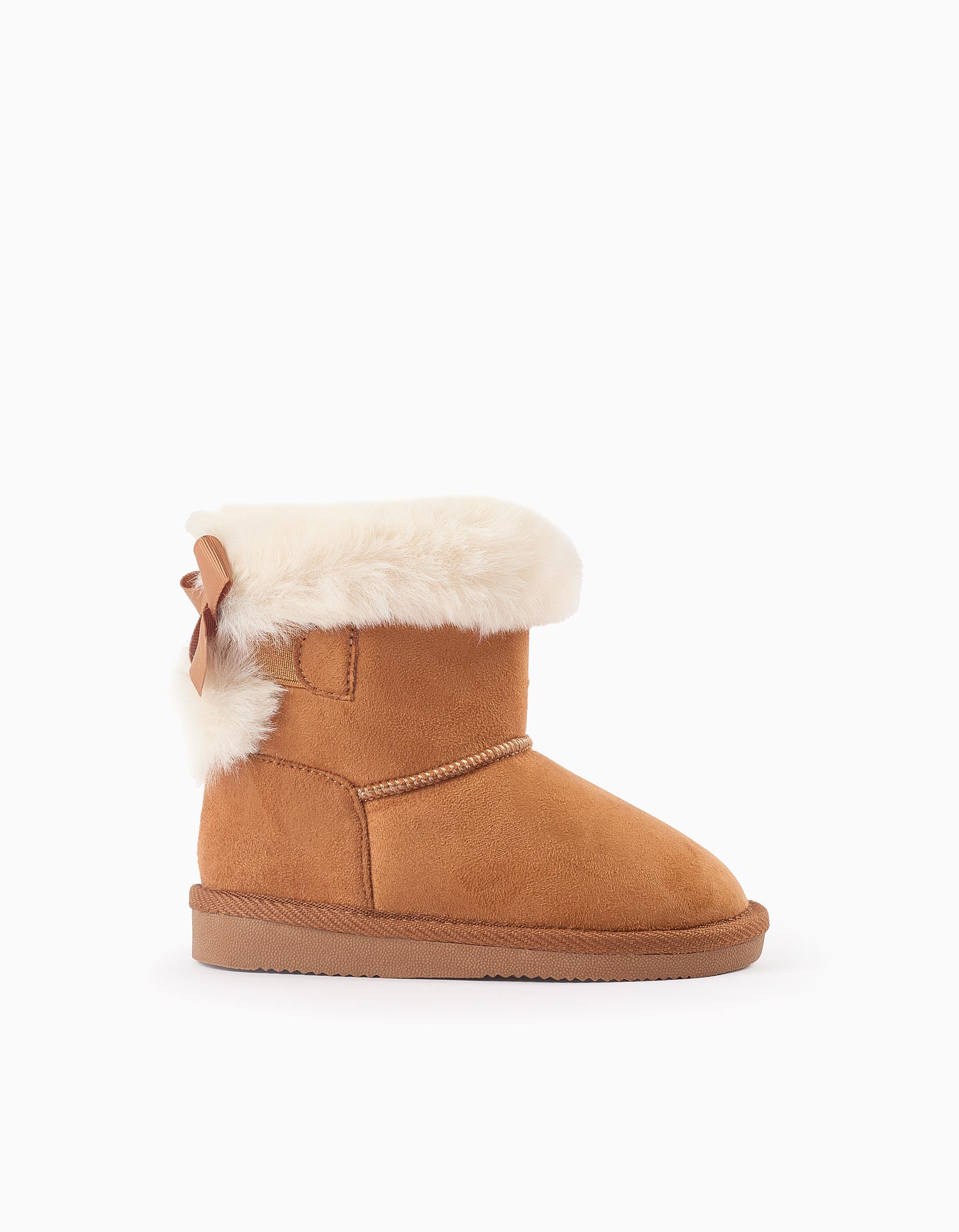 Suedine Boots with Fur and Bow for Baby Girls, Camel