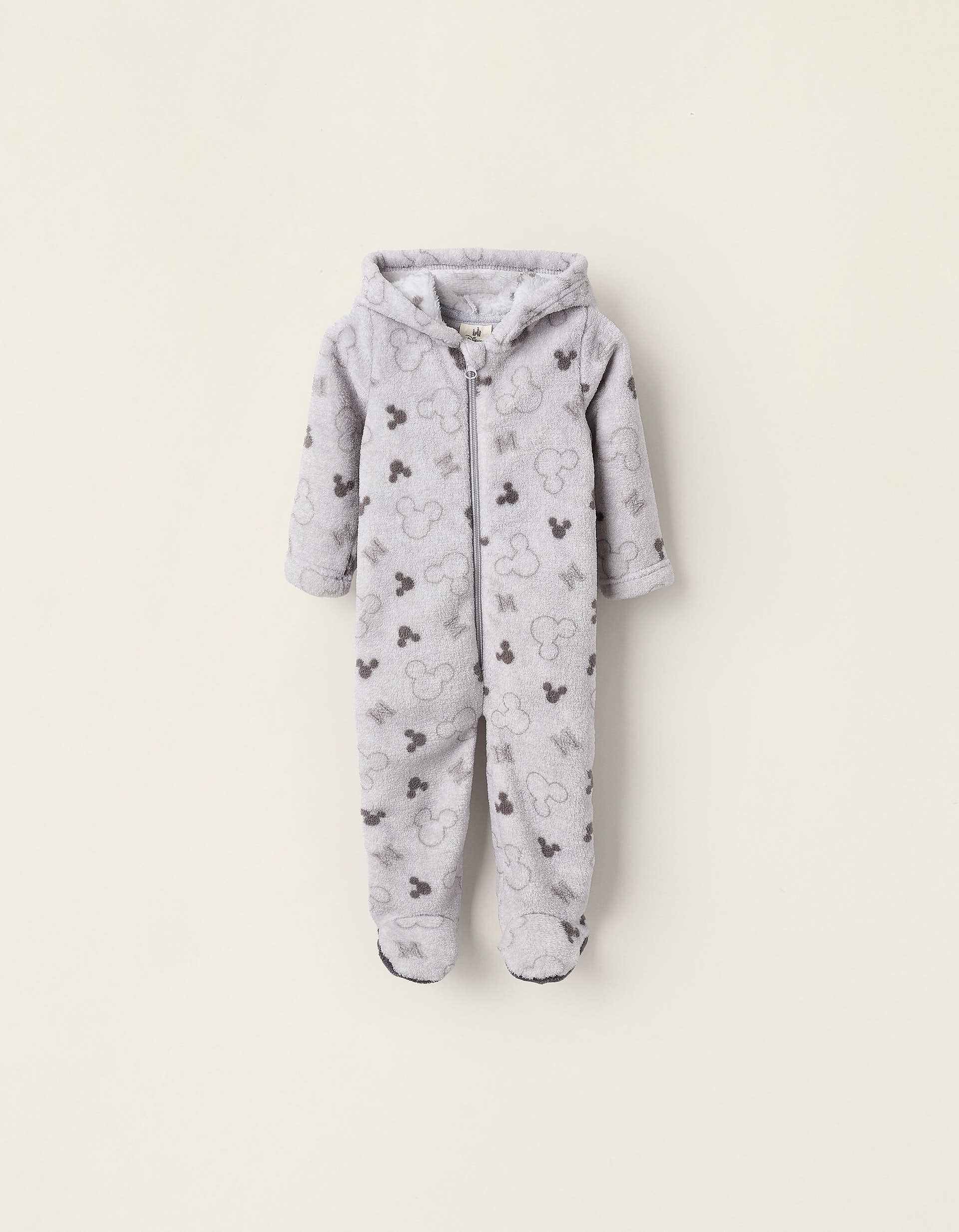 Fleece Hooded Onesie for Baby Boys 'Mickey', Grey