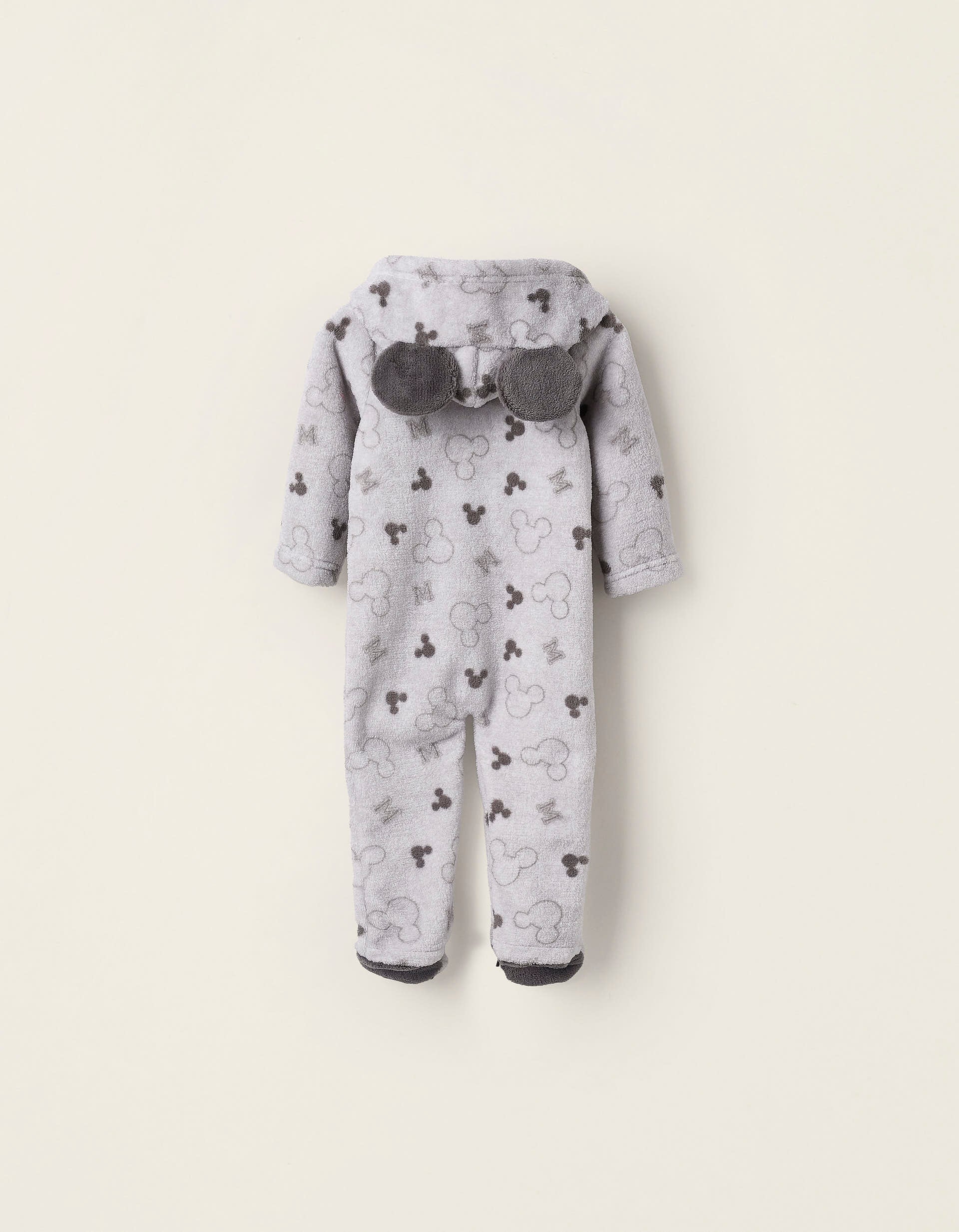 Fleece Hooded Onesie for Baby Boys 'Mickey', Grey