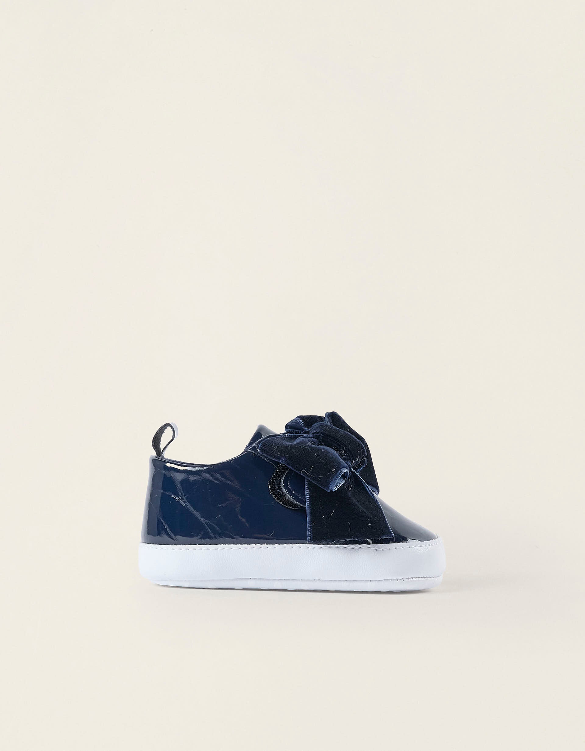 Chaussures Vernies avec Noeud pour Nouveau-Née, Bleu Foncé