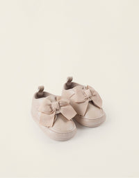 Chaussures en Suédine avec Noeud pour Nouveau-Née, Beige