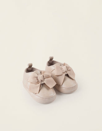 Zapatos de Antelina con Lacito para Recién Nacida, Beige