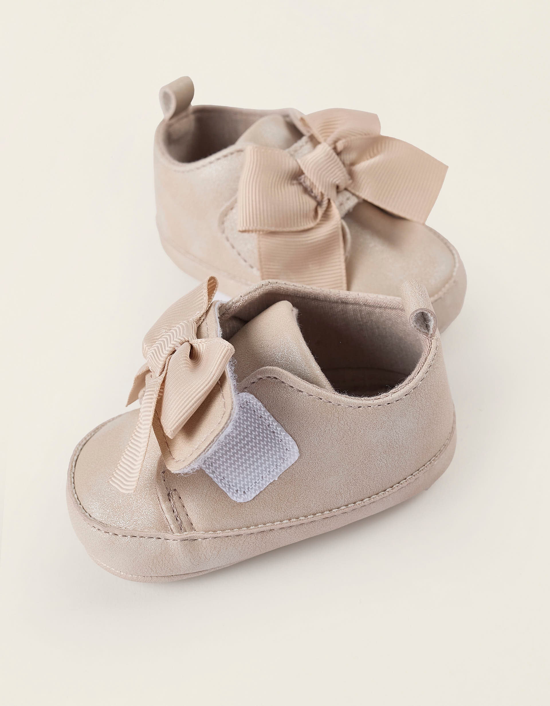 Suedette Shoes with Bow for Newborn Girls, Beige