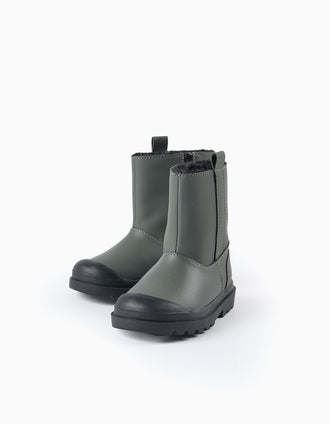 Bottes en Caoutchouc avec Doublure en Peluche pour Bébé Garçon, Vert/Noir