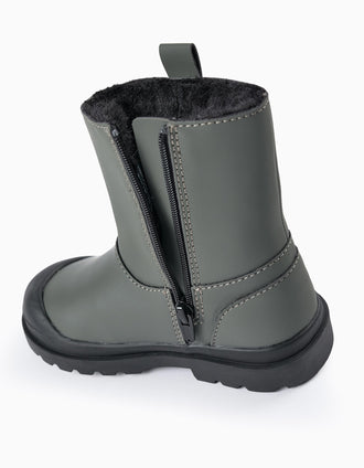 Bottes en Caoutchouc avec Doublure en Peluche pour Bébé Garçon, Vert/Noir