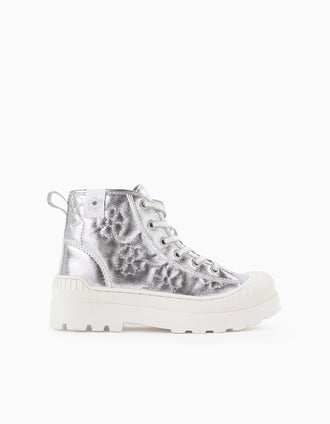 Zapatillas-Botas Brillantes para Niña 'Flores', Plateado