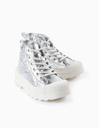 Zapatillas-Botas Brillantes para Niña 'Flores', Plateado