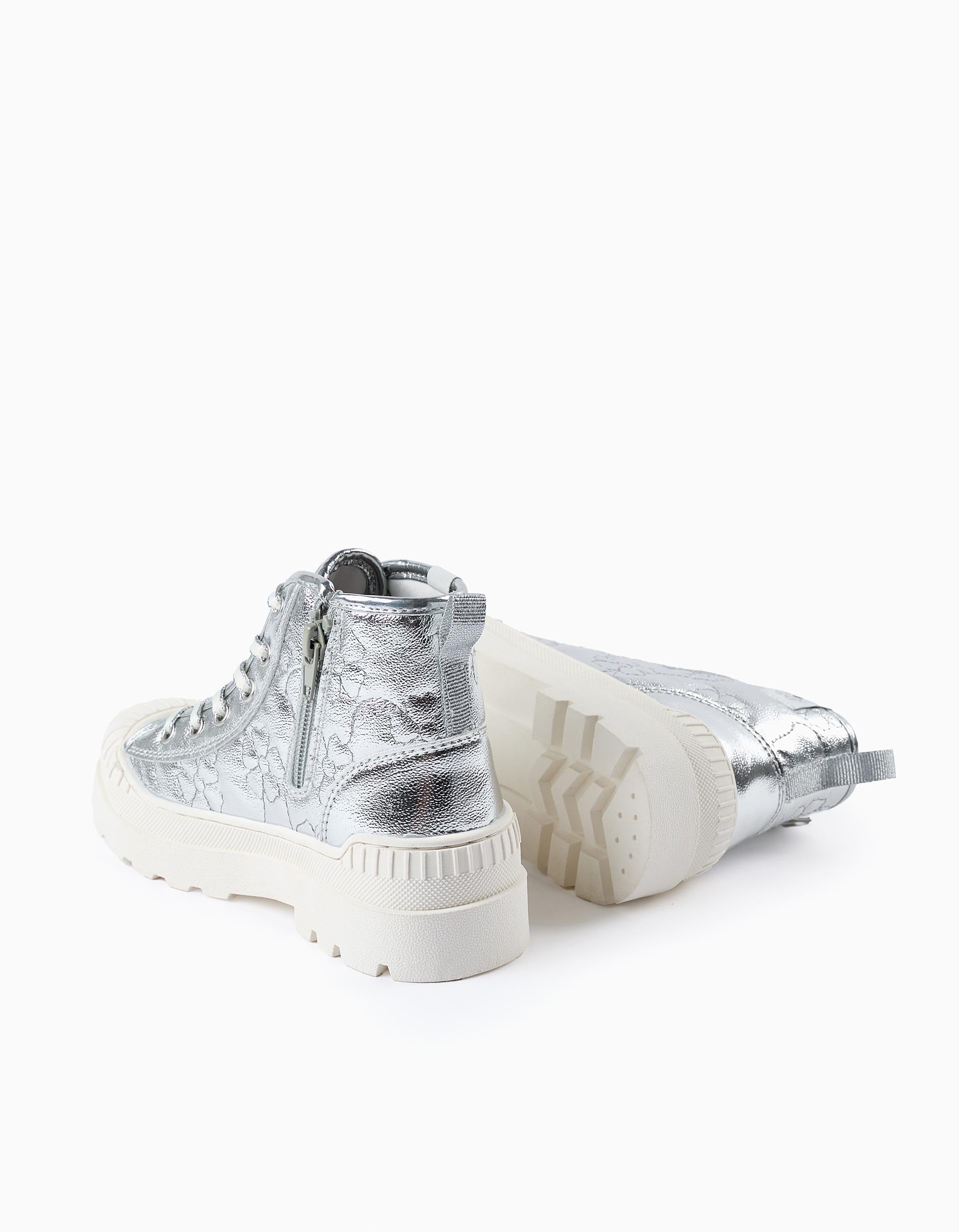 Shiny Boots-Trainers for Girls 'Flowers', Silver