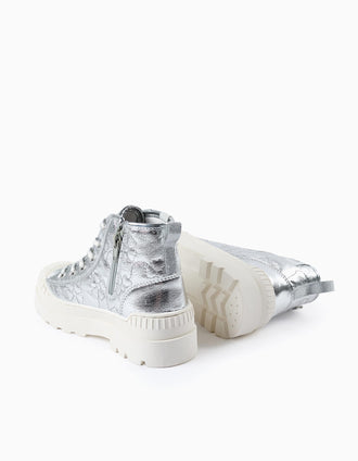 Zapatillas-Botas Brillantes para Niña 'Flores', Plateado