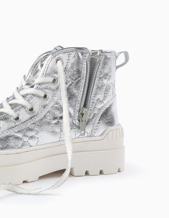 Zapatillas-Botas Brillantes para Niña 'Flores', Plateado