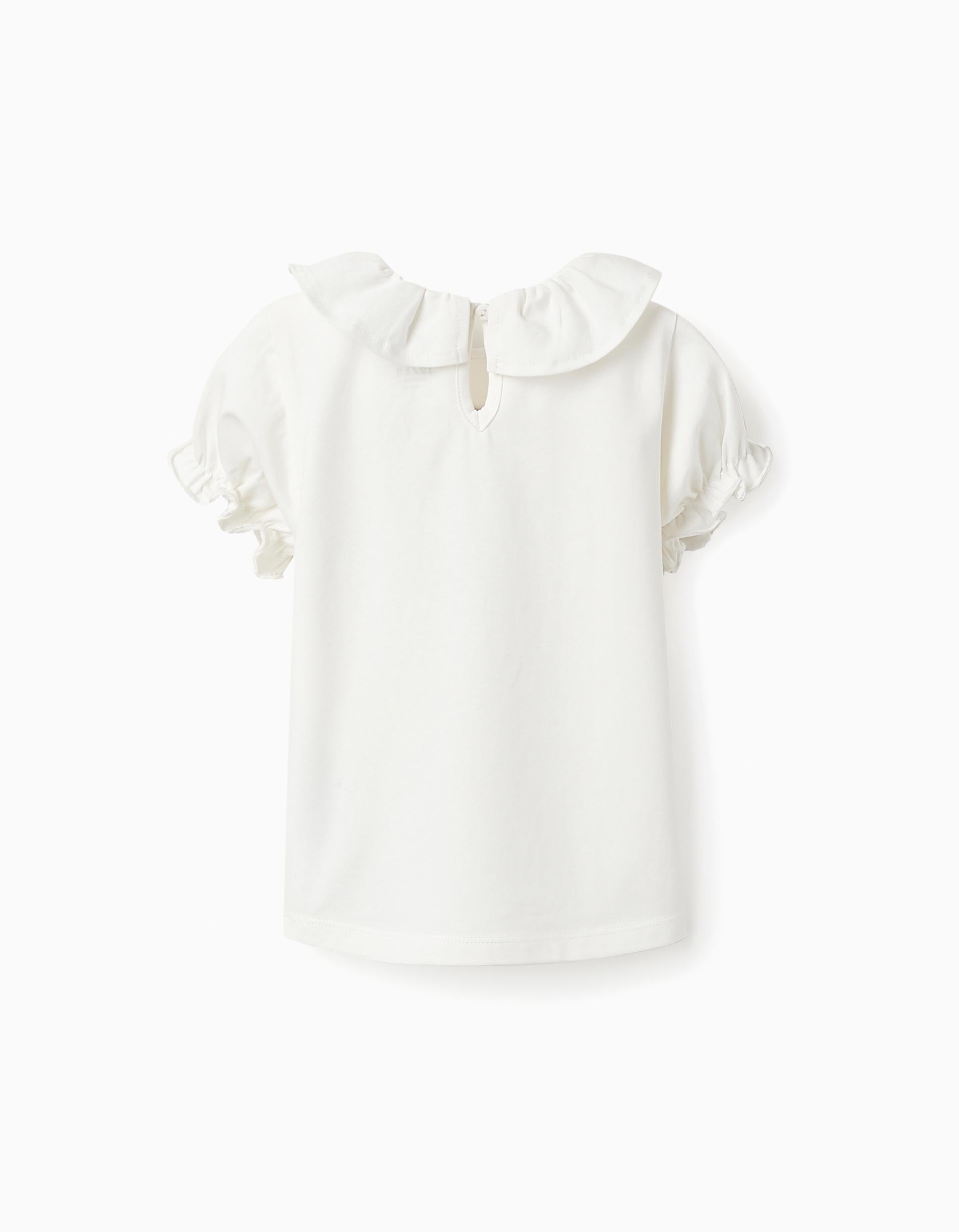 T-shirt with Flowers and Ruffles for Baby Girls, White