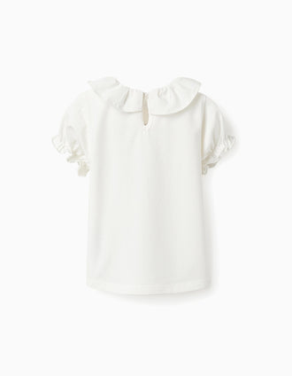 Camiseta con Flores y Volantes para Bebé Niña, Blanco