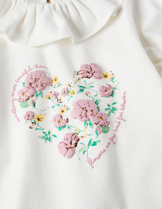 T-shirt com Flores e Folhos para Bebé Menina, Branco