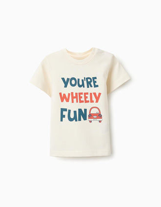 T-shirt de Coton pour Bébé Garçon 'Voiture', Blanc