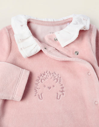 Pijama de Veludo para Recém-Nascida 'Ouriço', Rosa/Branco